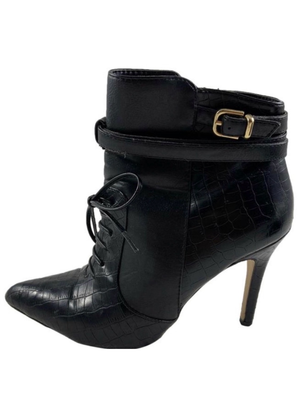 Altuzarra Black Croc-Embossed Pointed Lace-Up Ankle Booties